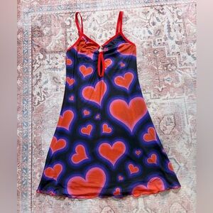 dELiA*s Heart Print Mini Dress Red Purple Mesh Slip Dress NWT Size S